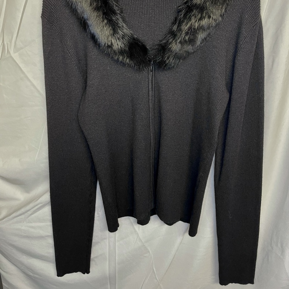 Black Faux Fur Collared Cardigan